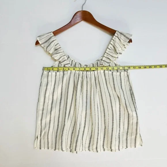 LOFT Sleeveless V Neck Top XS Petite Off White Blue Copper Stripes Lightweight - Picture 10 of 10